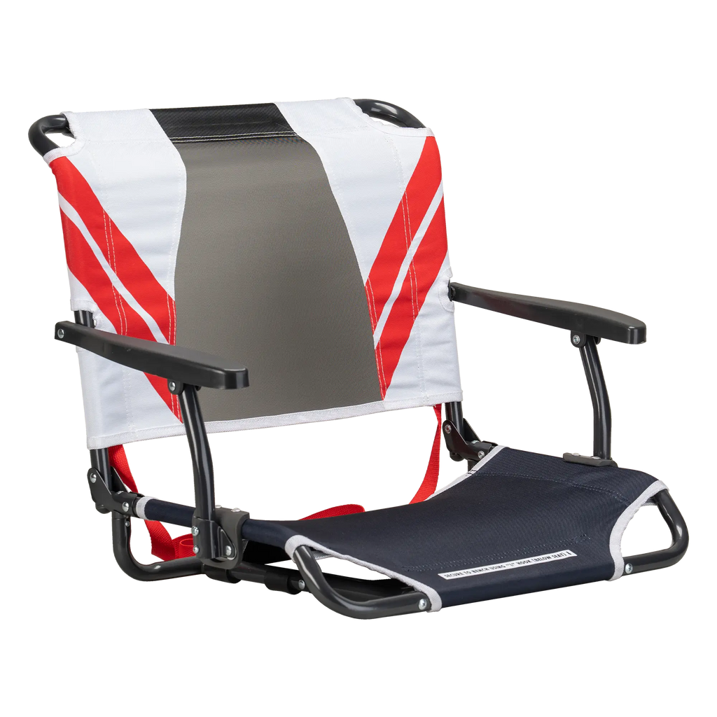 Bleacher-Friendly Big Comfort Stadium Chair with Armrests - Choice 465 - Lightweight Folding Bleacher Chair with Cushioning - Indigo/White/Red