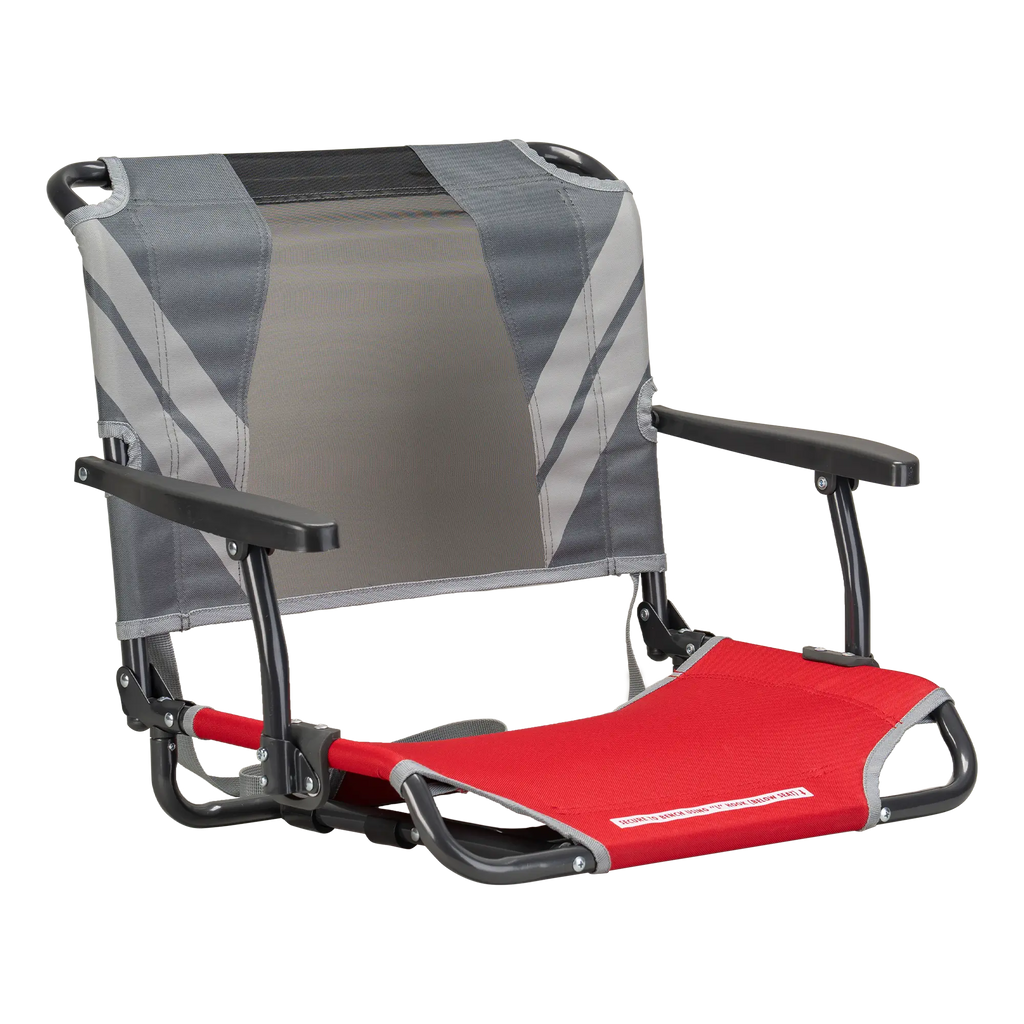 Bleacher-Friendly Big Comfort Stadium Chair with Armrests - Choice 465 - Lightweight Folding Bleacher Chair with Cushioning - Red/Gray