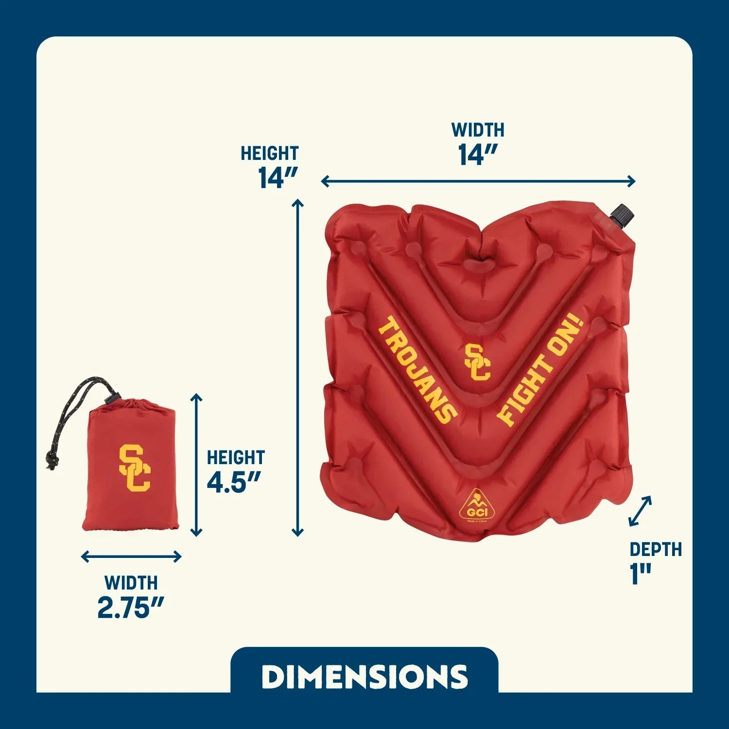 Ergonomic Back-Support College V Seat Inflatable Stadium Cushion - USC Trojans - Choice 523 - Ergonomic Portable Stadium Seat for Sports Events Detail