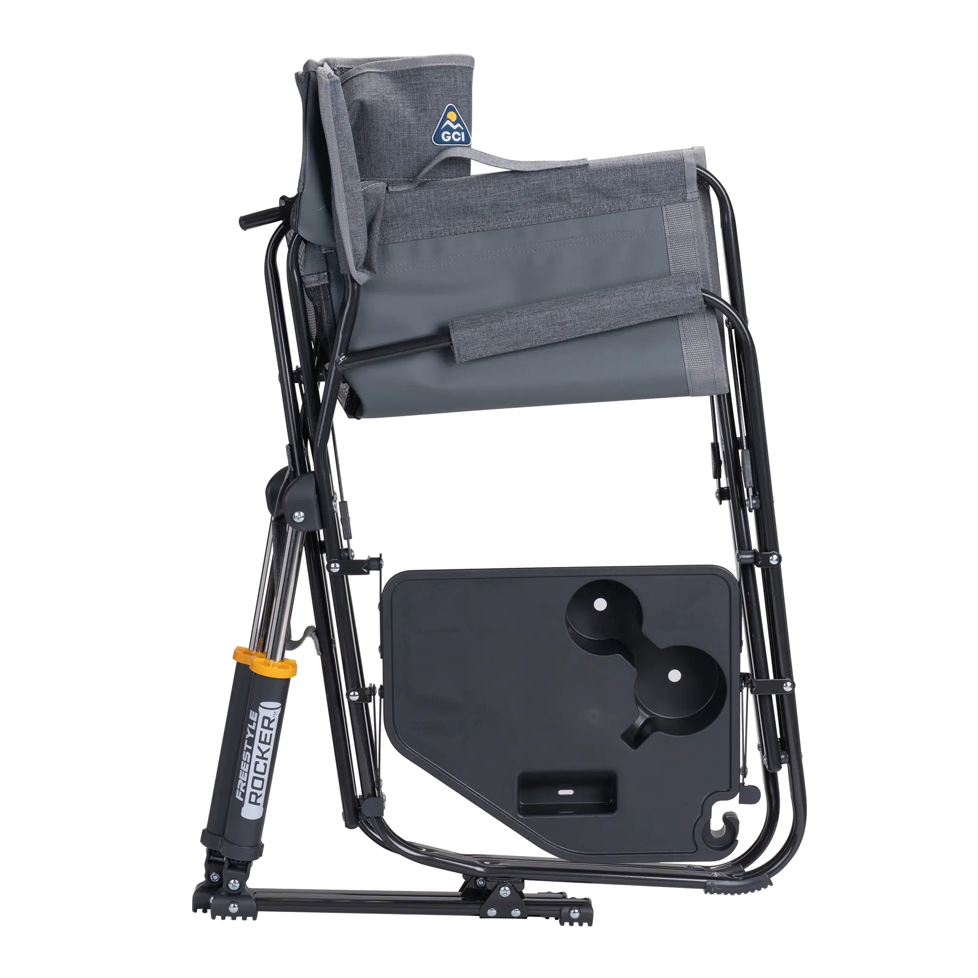 Smooth Motion Freestyle Rocker with Side Table - Choice 853 - Heavy-Duty Kickback Rocker with Beverage Holder Detail