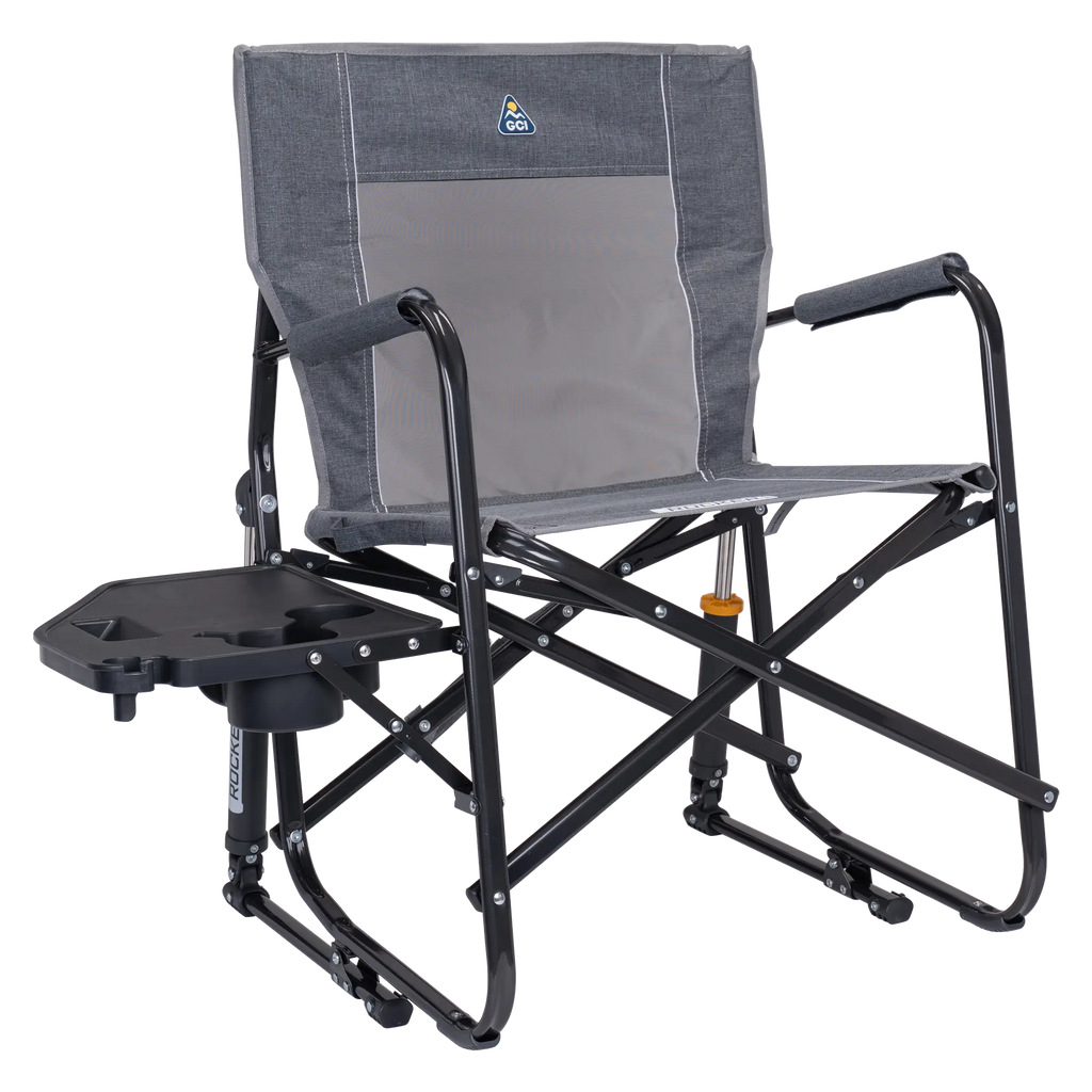 Smooth Motion Freestyle Rocker with Side Table - Choice 853 - Heavy-Duty Kickback Rocker with Beverage Holder - Heathered Pewter