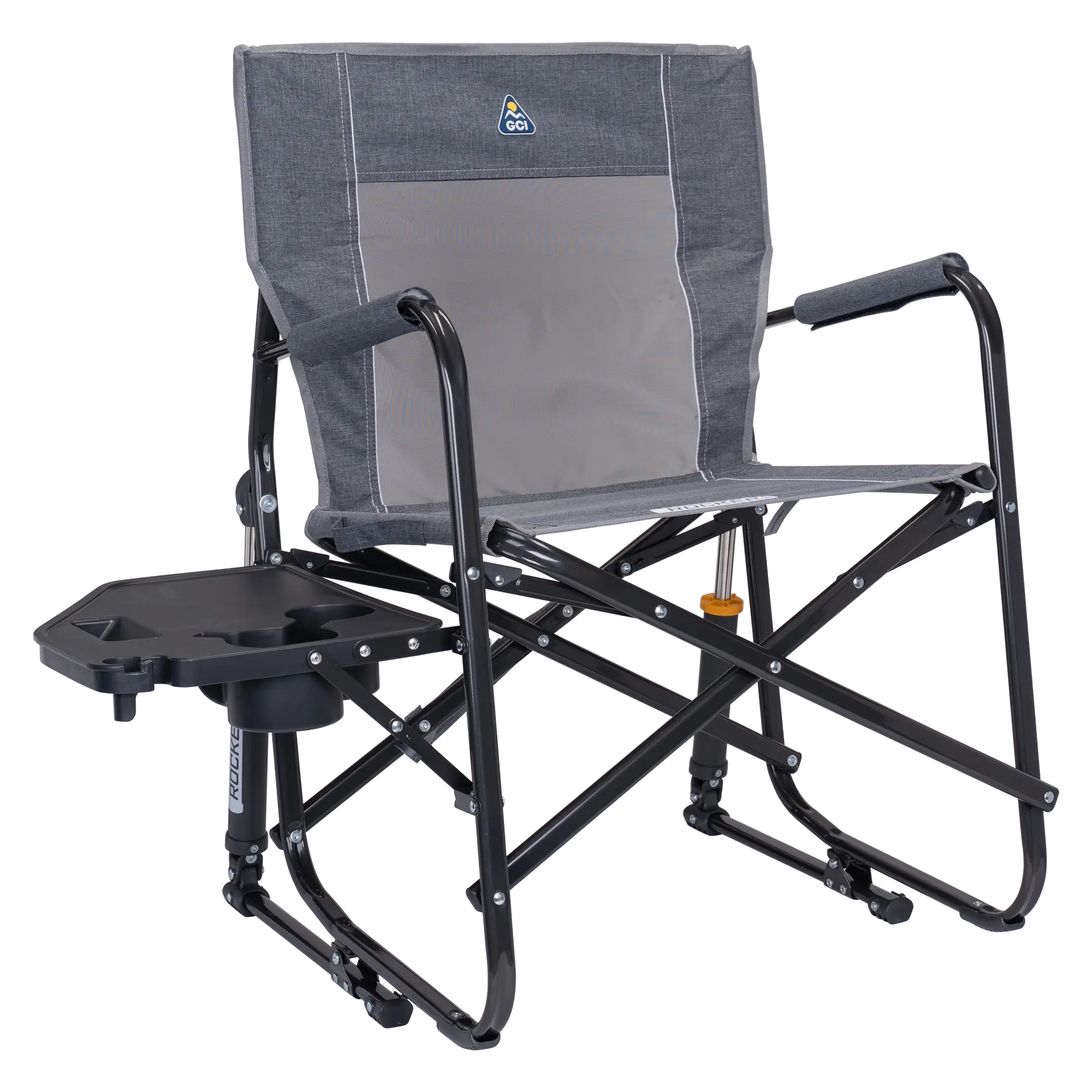 Smooth Motion Freestyle Rocker with Side Table - Choice 853 - Heavy-Duty Kickback Rocker with Beverage Holder - Heathered Pewter