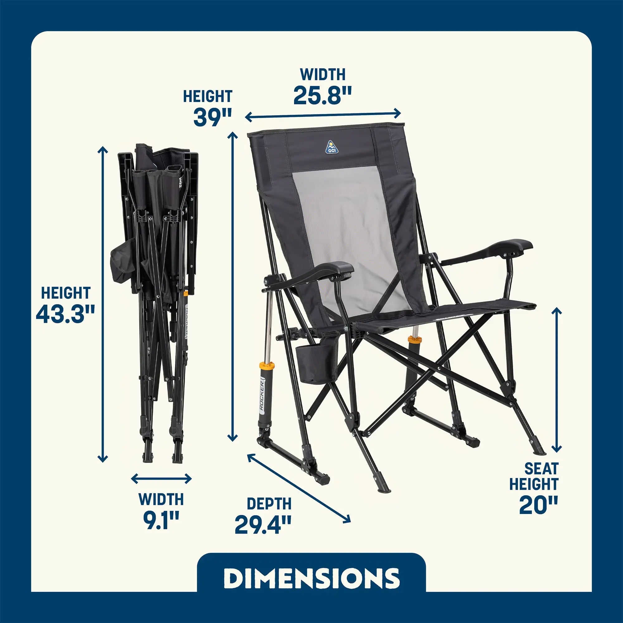 Premium All-Weather RoadTrip Rocker - Choice 855 - Patented Spring-Action Rocking Chair for Camping Detail