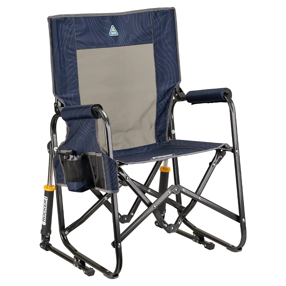 Patented Spring-Action Stowaway Rocker - Choice 794 - RoadTrip Rocker Smooth Motion Camp Chair - Navy Topo