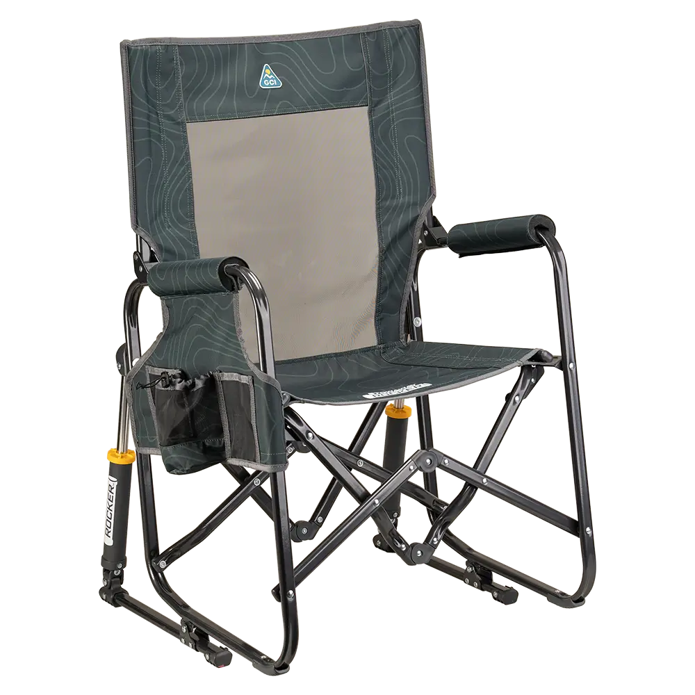 Patented Spring-Action Stowaway Rocker - Choice 794 - RoadTrip Rocker Smooth Motion Camp Chair - Hunter Topo