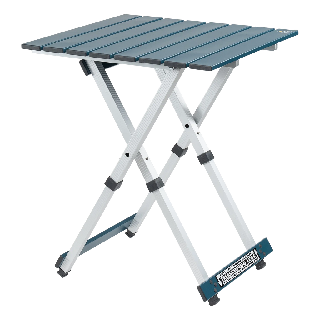 Multi-Functional Cook Compact Camp Table 20 - Choice 513 - Slim-Fold Outdoor Cook Station with Storage Shelves - Teal