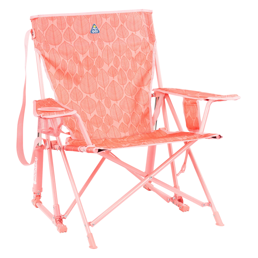 Luxury Camp Kickback Rocker - Choice 345 - Freestyle Rocker Portable Outdoor Folding Chair - Soft Pink Leaf