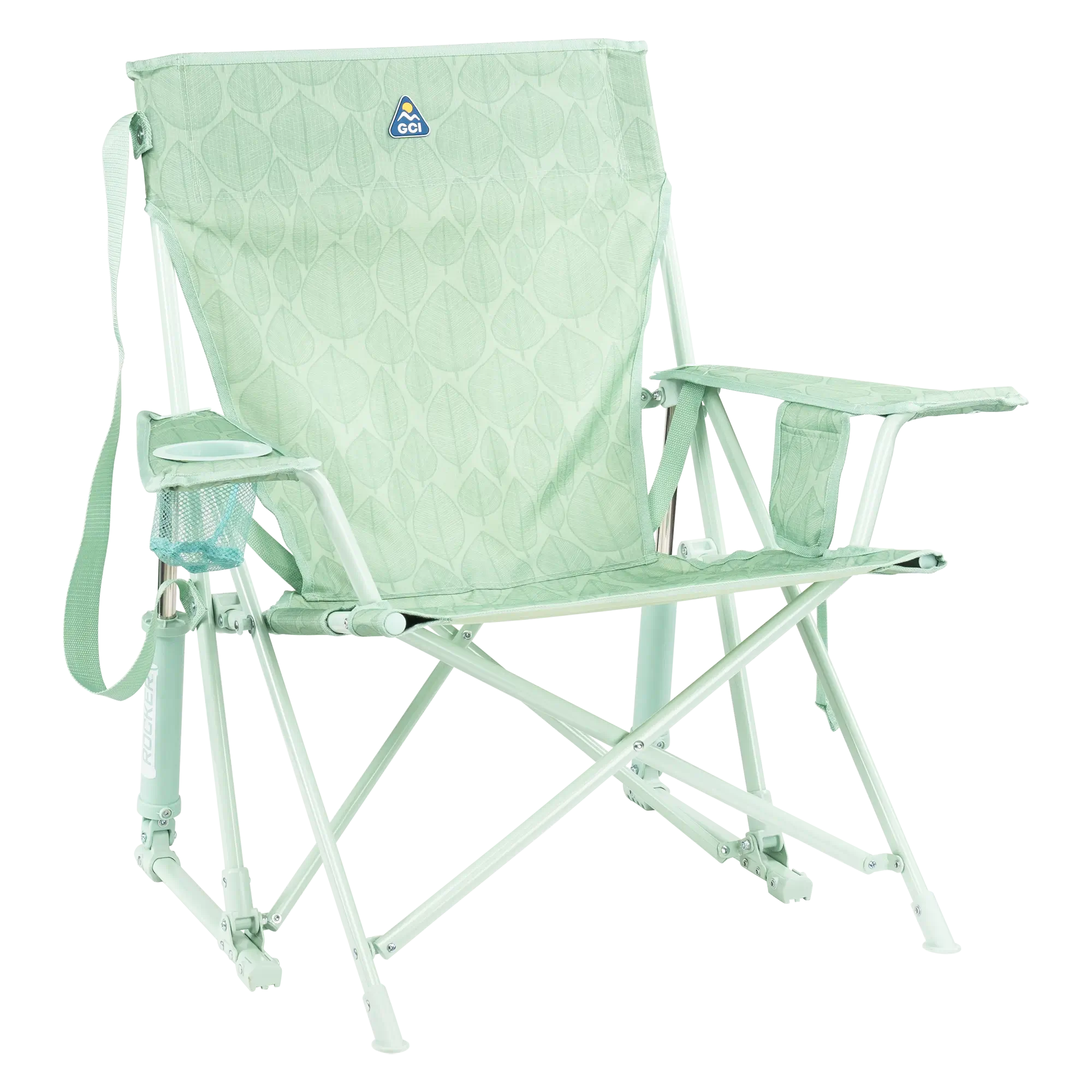 Luxury Camp Kickback Rocker - Choice 345 - Freestyle Rocker Portable Outdoor Folding Chair - Pastel Green Leaf
