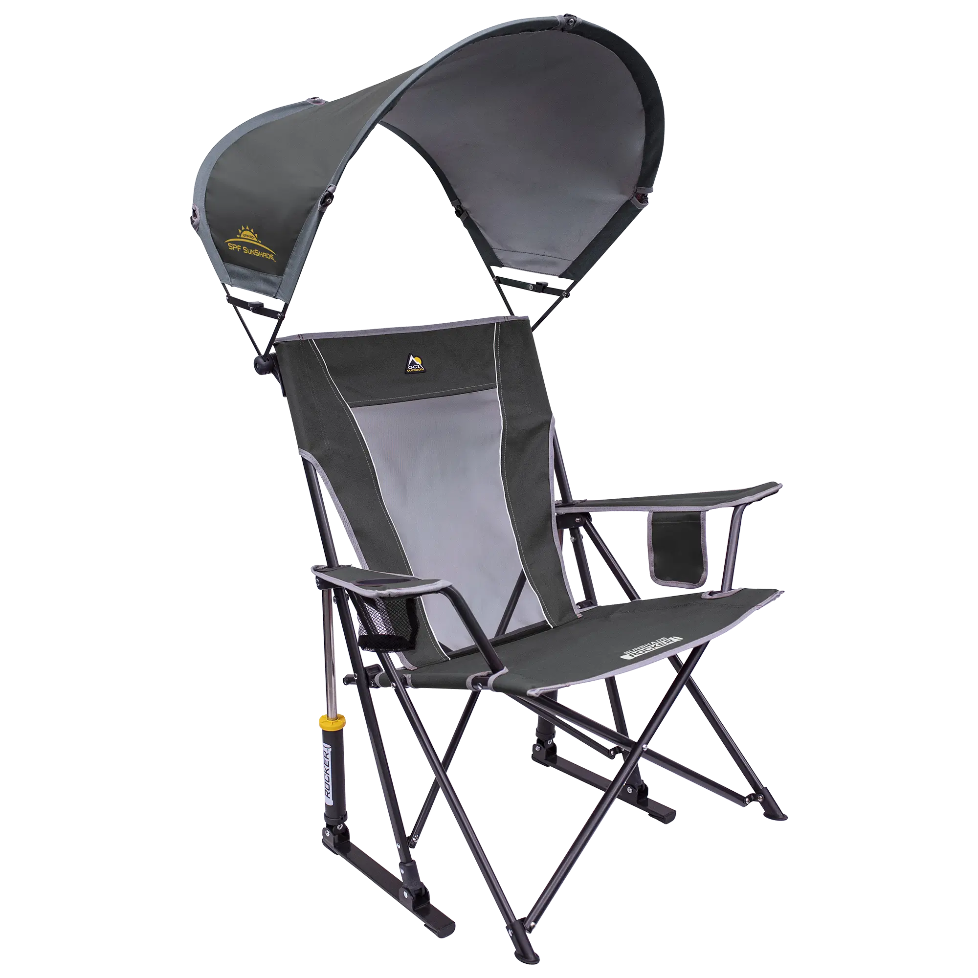 Patented Spring-Action SunShade Rocker - Choice 550 - Heavy-Duty Kickback Rocker with Beverage Holder - Pewter