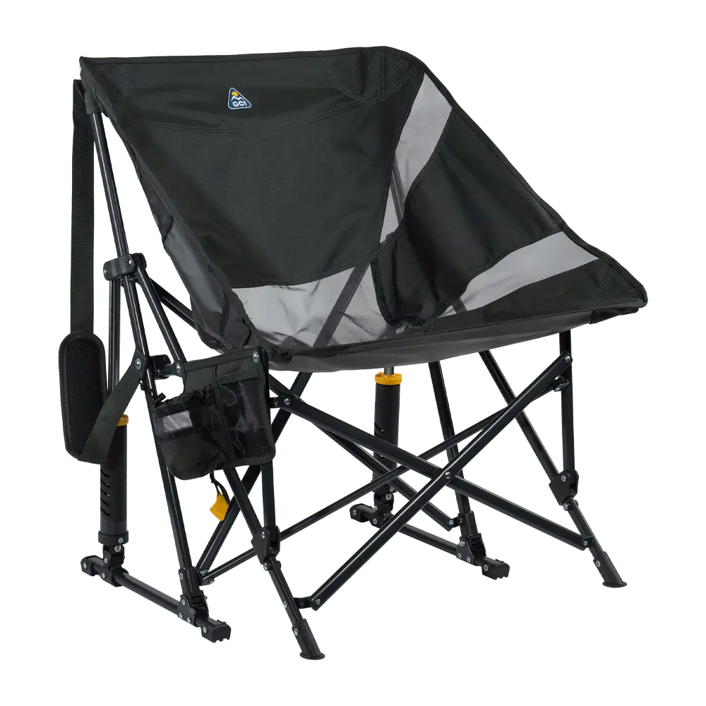 Luxury Camp Pod Rocker Elite - Choice 832 - Heavy-Duty Kickback Rocker with Beverage Holder - Dark Charcoal