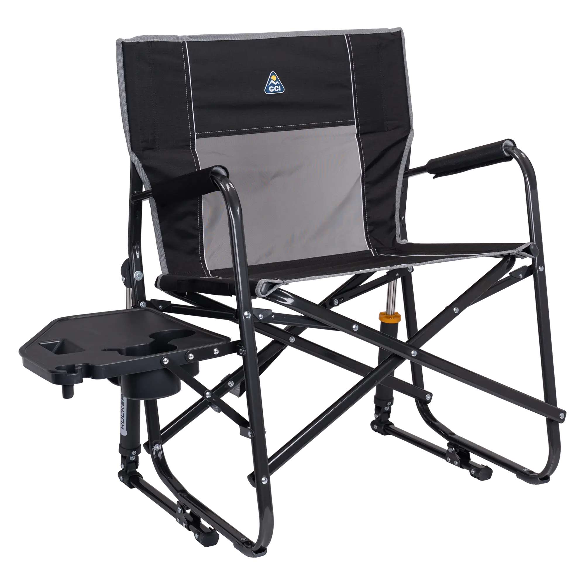 Premium All-Weather Freestyle Rocker XL with Side Table - Choice 836 - Patented Spring-Action Rocking Chair for Camping - Black