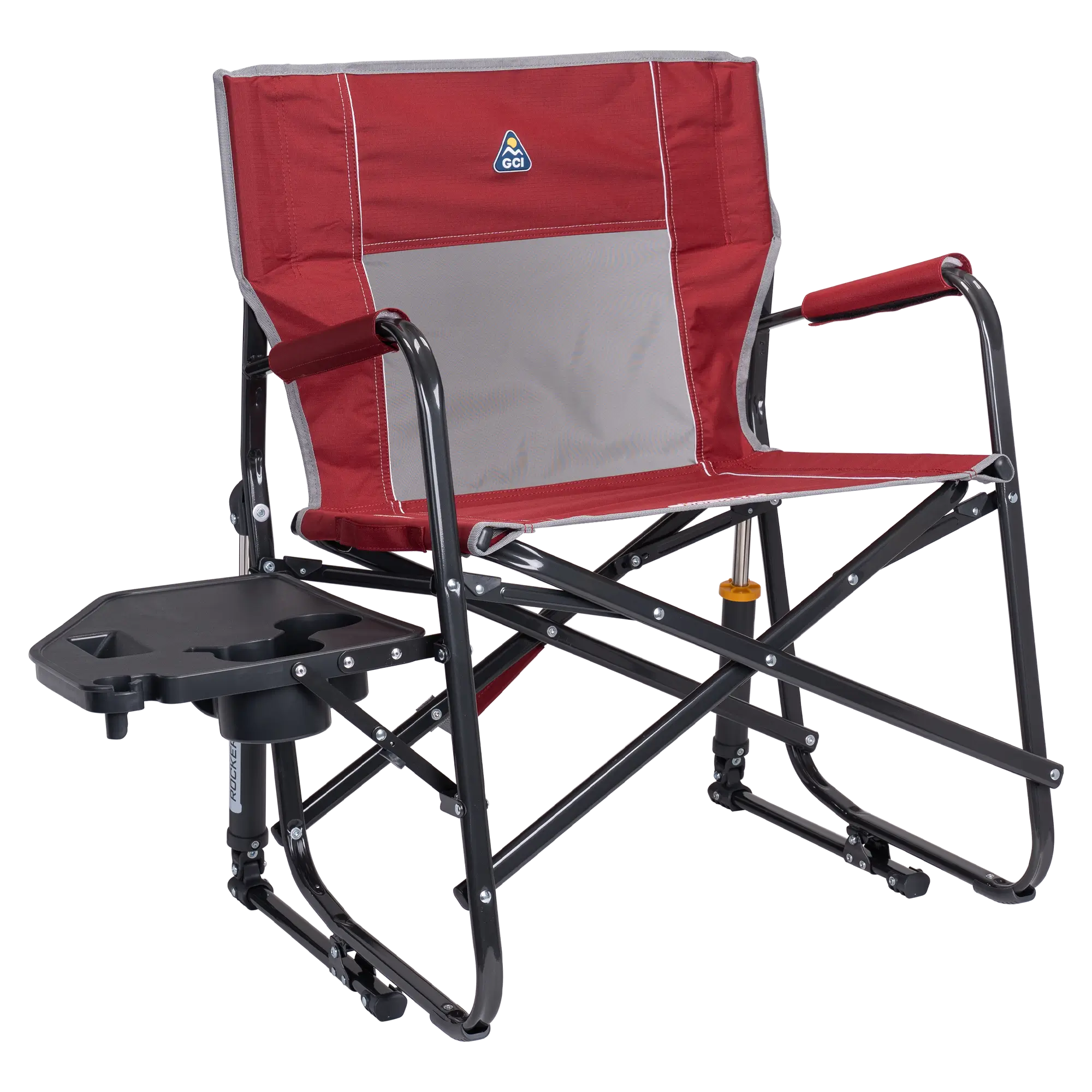 Premium All-Weather Freestyle Rocker XL with Side Table - Choice 836 - Patented Spring-Action Rocking Chair for Camping - Cinnamon
