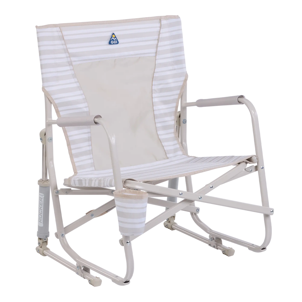 Premium All-Weather Beach Rocker - Choice 712 - Freestyle Rocker Portable Outdoor Folding Chair - Neutral Stripe