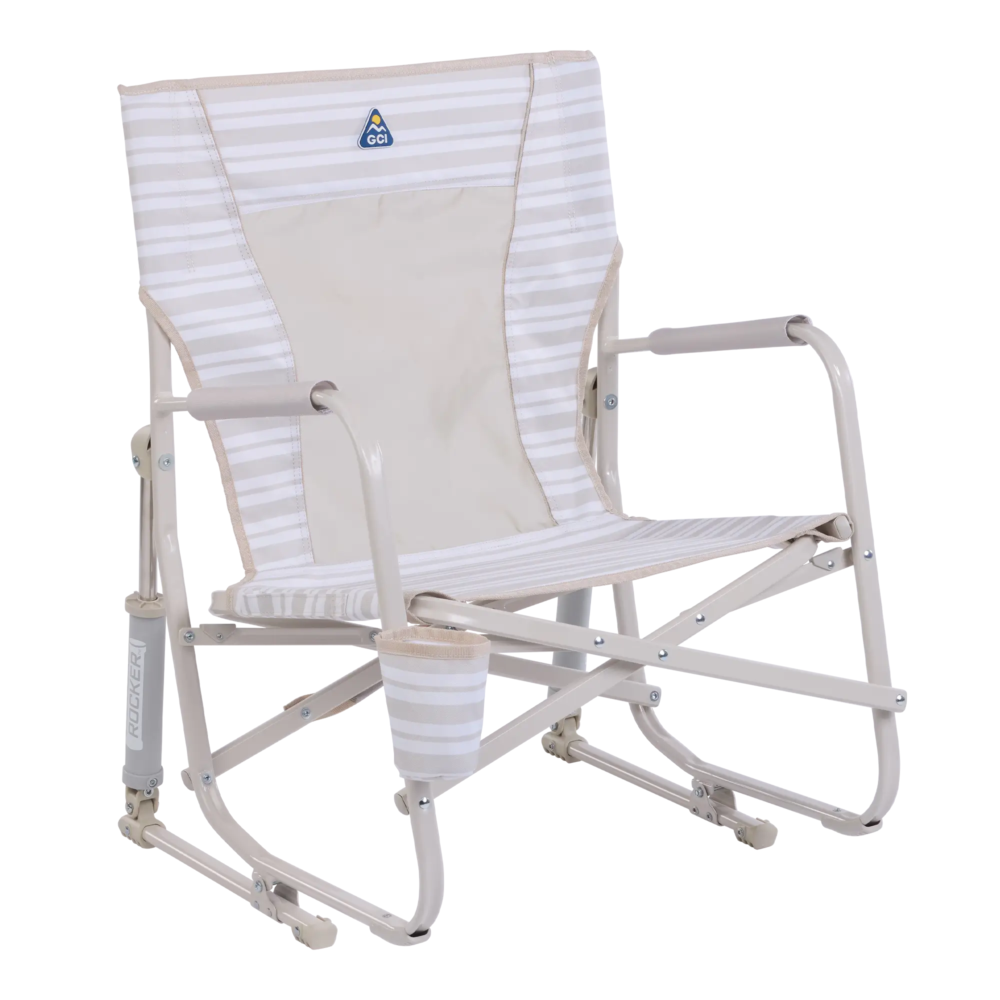 Premium All-Weather Beach Rocker - Choice 712 - Freestyle Rocker Portable Outdoor Folding Chair - Neutral Stripe