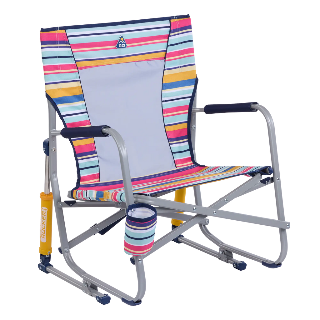 Premium All-Weather Beach Rocker - Choice 712 - Freestyle Rocker Portable Outdoor Folding Chair - Multi Stripe