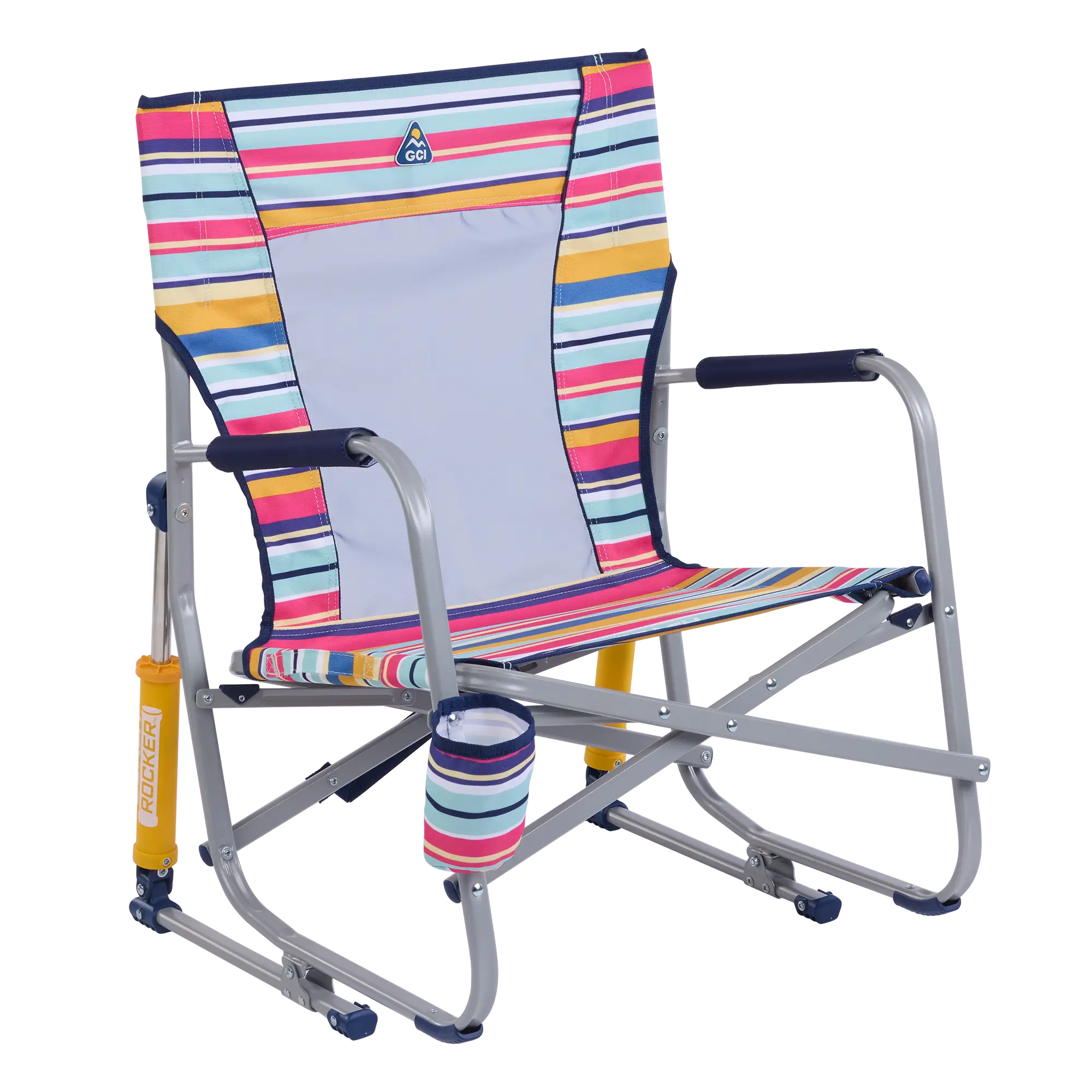 Premium All-Weather Beach Rocker - Choice 712 - Freestyle Rocker Portable Outdoor Folding Chair - Multi Stripe