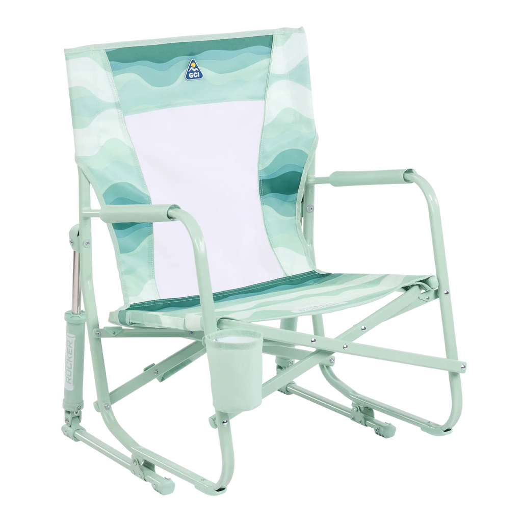 Premium All-Weather Beach Rocker - Choice 712 - Freestyle Rocker Portable Outdoor Folding Chair - Green Beach Wave