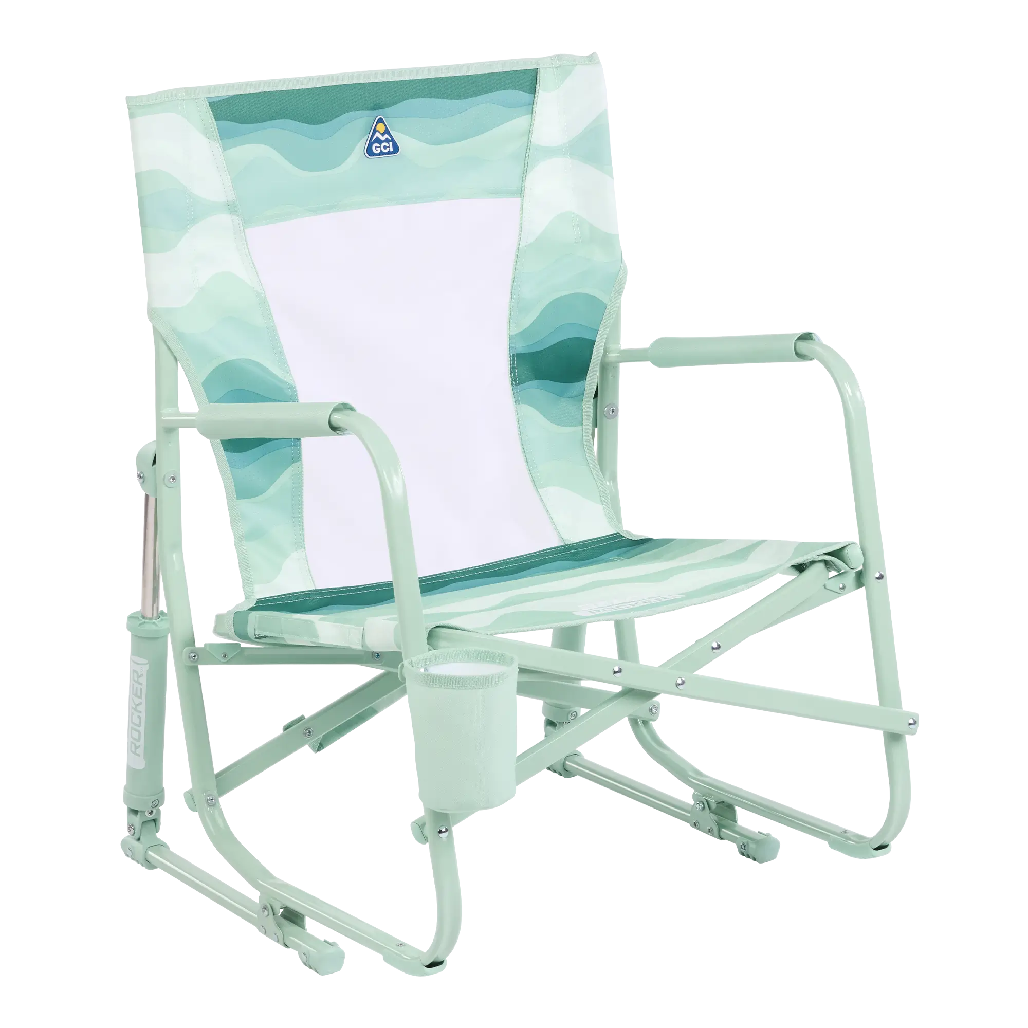 Premium All-Weather Beach Rocker - Choice 712 - Freestyle Rocker Portable Outdoor Folding Chair - Green Beach Wave