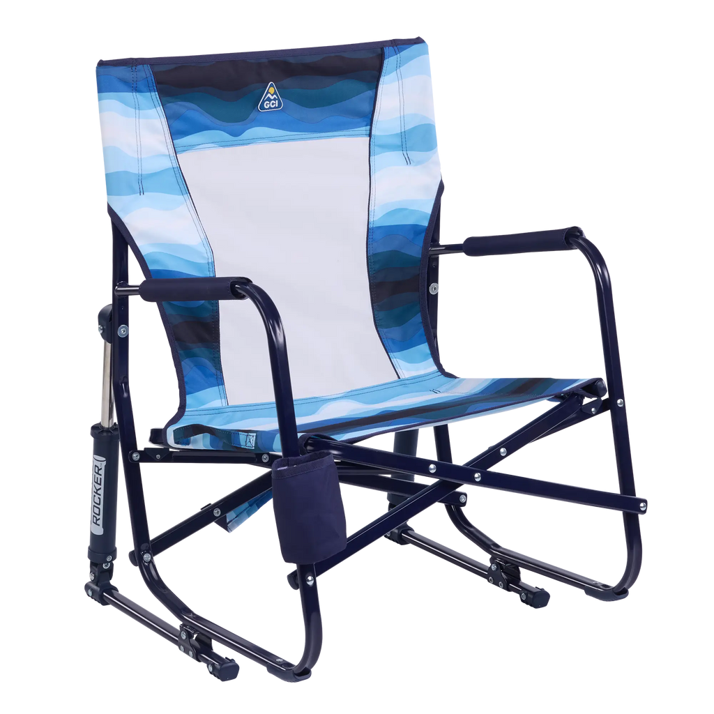 Premium All-Weather Beach Rocker - Choice 712 - Freestyle Rocker Portable Outdoor Folding Chair - Blue Beach Wave