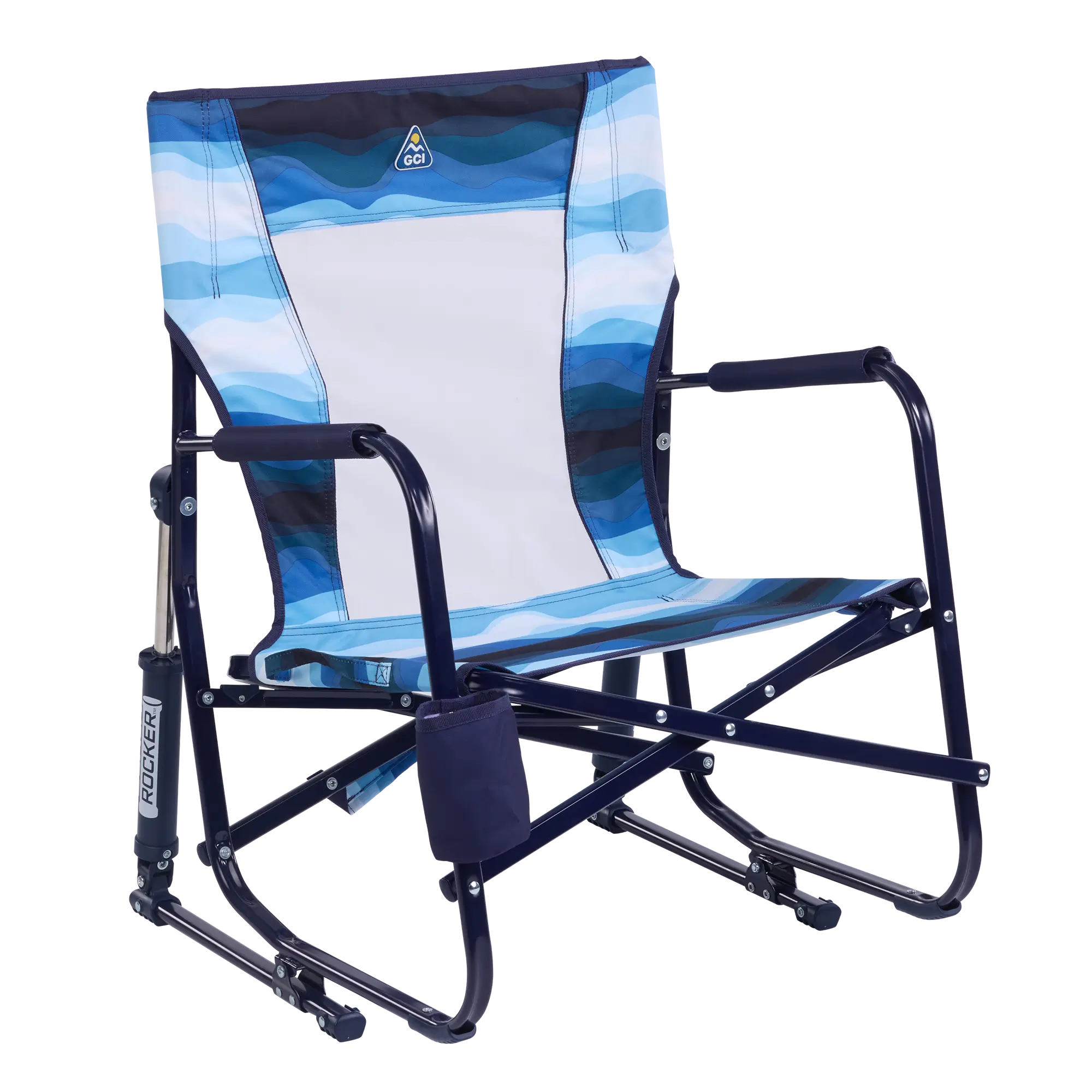 Premium All-Weather Beach Rocker - Choice 712 - Freestyle Rocker Portable Outdoor Folding Chair - Blue Beach Wave