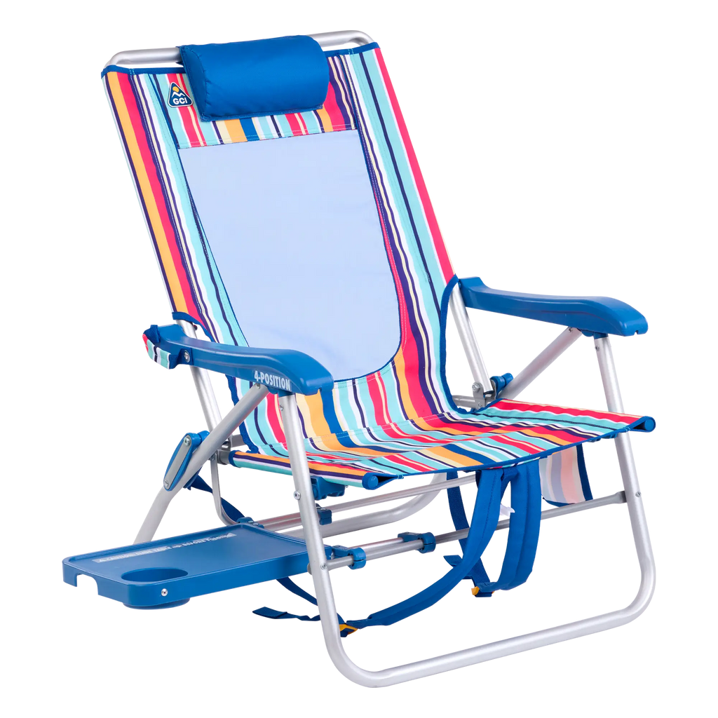 Low-Profile Big Surf with Slide Table - Choice 334 - Portable Heavy-Duty Low Boy Chair for Ocean Side - Multi Stripe