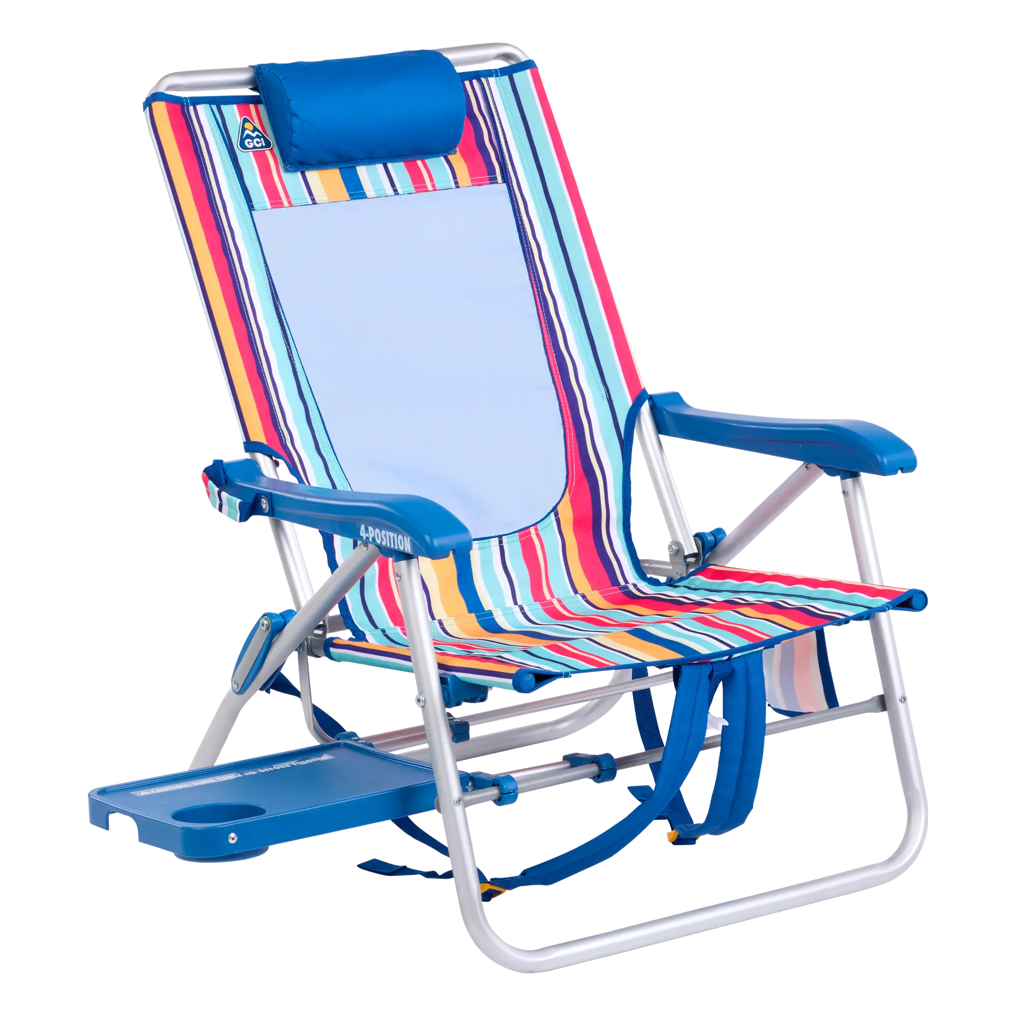 Low-Profile Big Surf with Slide Table - Choice 334 - Portable Heavy-Duty Low Boy Chair for Ocean Side - Multi Stripe