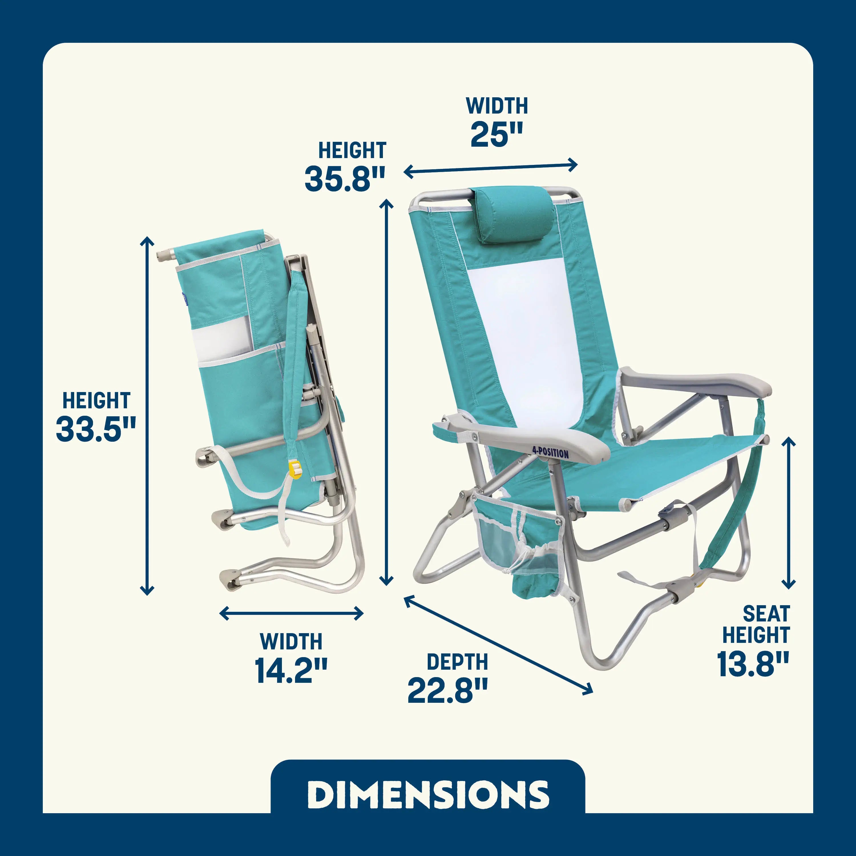 Rust-Resistant Aluminum Bi-Fold Beach Chair - Choice 601 - Low-Profile Reclining Beach Chair with Backpack Straps Detail