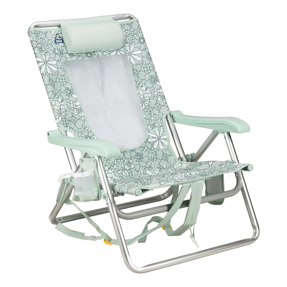 Rust-Resistant Aluminum Backpack Beach Chair - Choice 709 - Rust-Resistant Aluminum Sand-Friendly Lounge Chair - Floral Pastel Green