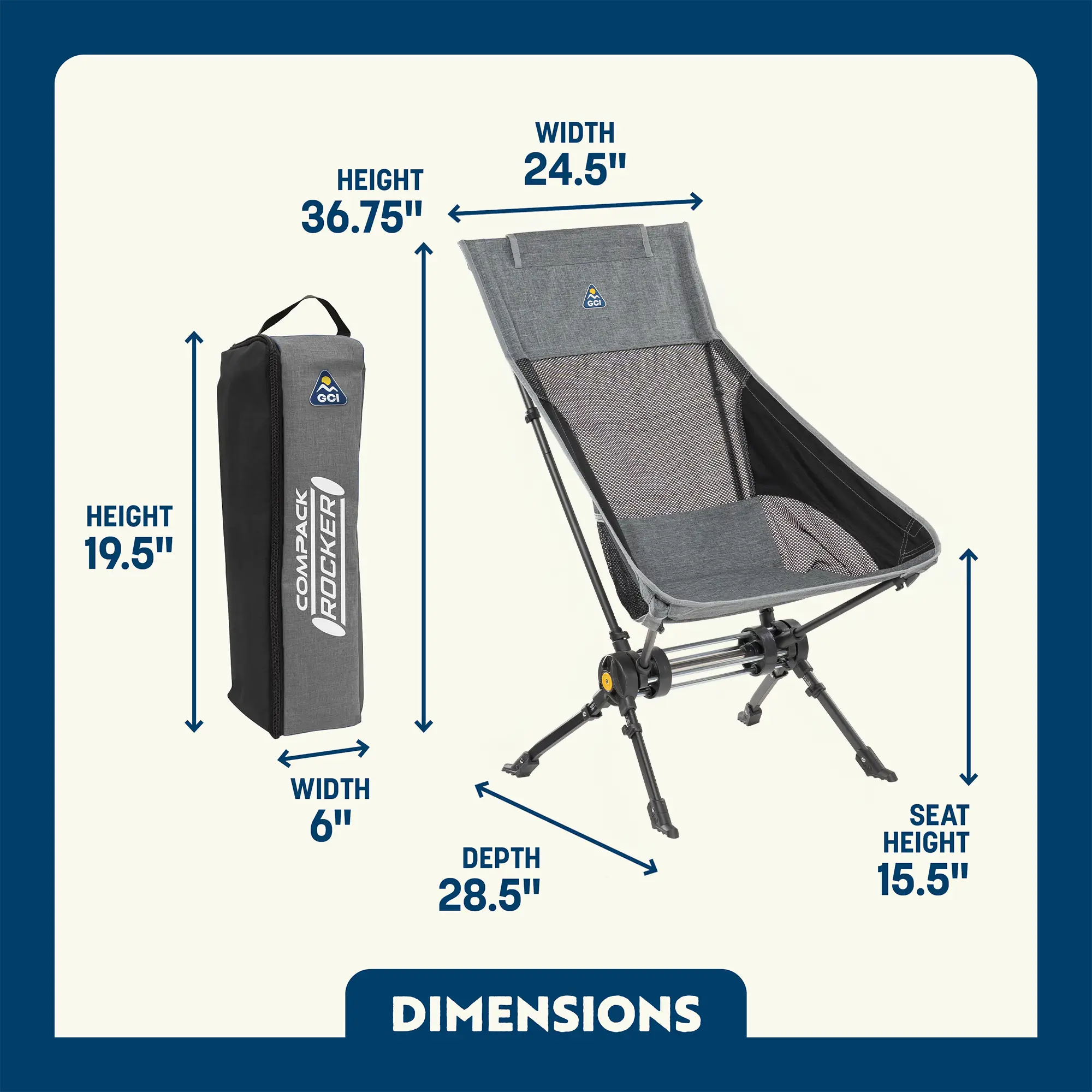 Heavy-Duty Freestyle ComPack Rocker - Choice 980 - Patented Spring-Action Rocking Chair for Camping Detail