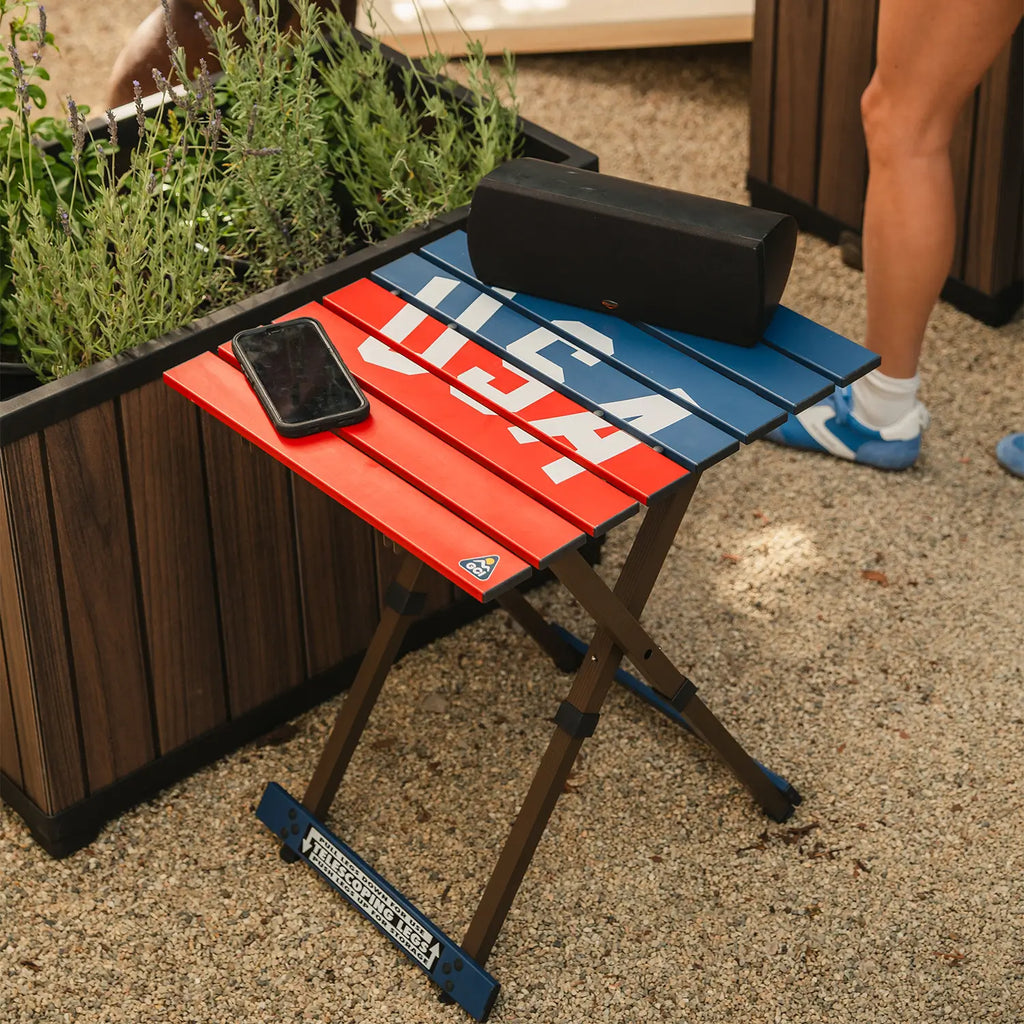Slim-Fold Compact Camp Table 20 - USA Anniversary Deluxe - Choice 757 - Master Outdoor Kitchen Station for Tailgating & BBQ Detail