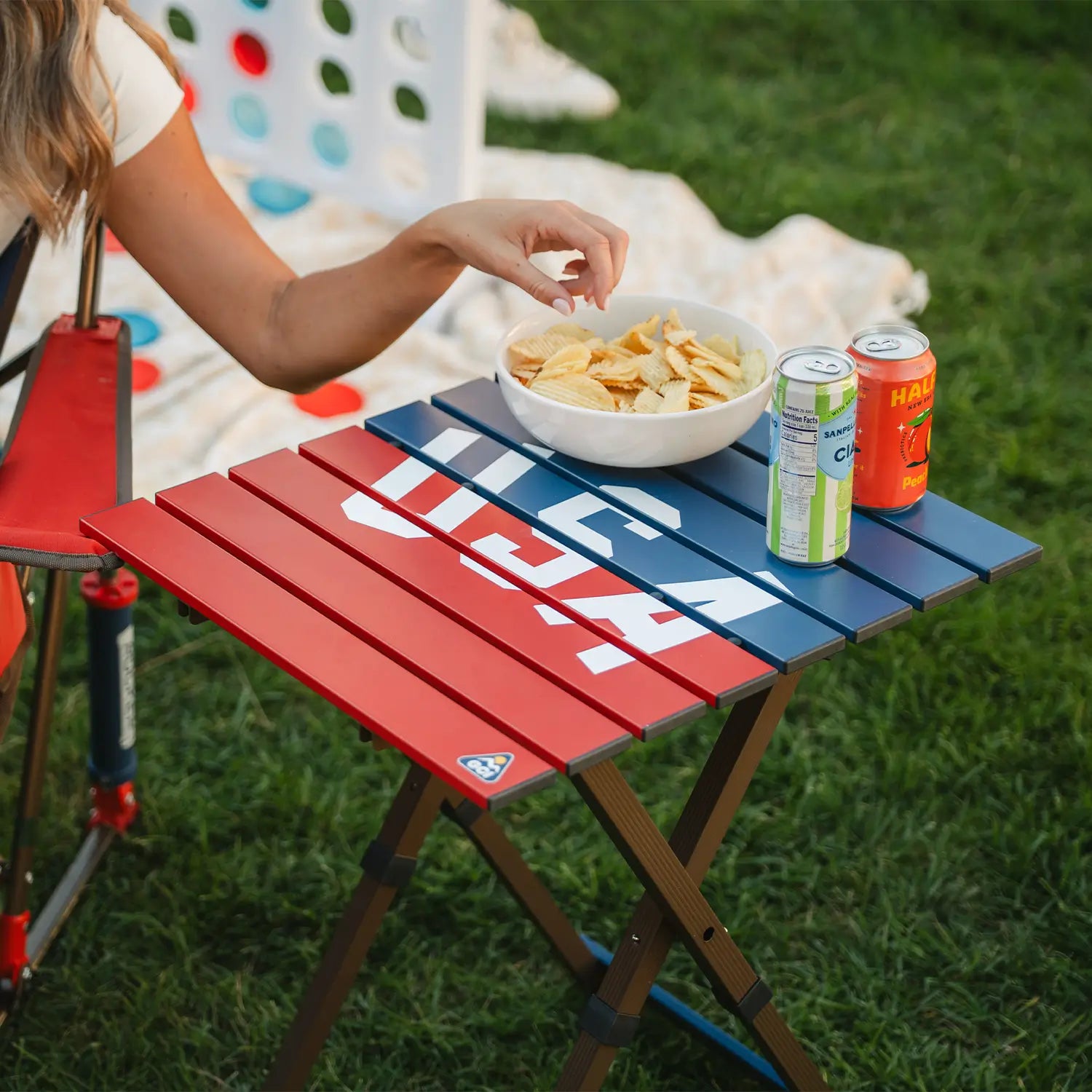 Slim-Fold Compact Camp Table 20 - USA Anniversary Deluxe - Choice 757 - Master Outdoor Kitchen Station for Tailgating & BBQ Detail