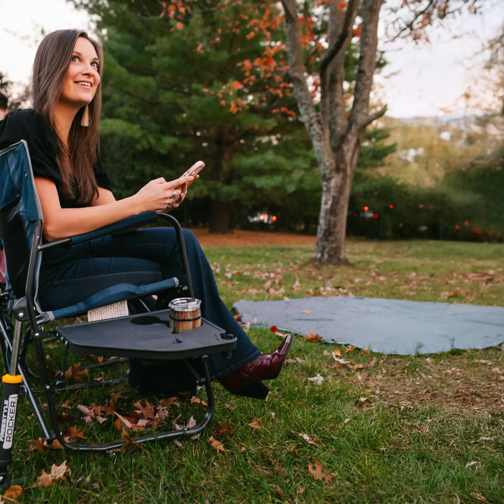 Smooth Motion Freestyle Rocker with Side Table - Choice 853 - Heavy-Duty Kickback Rocker with Beverage Holder Detail