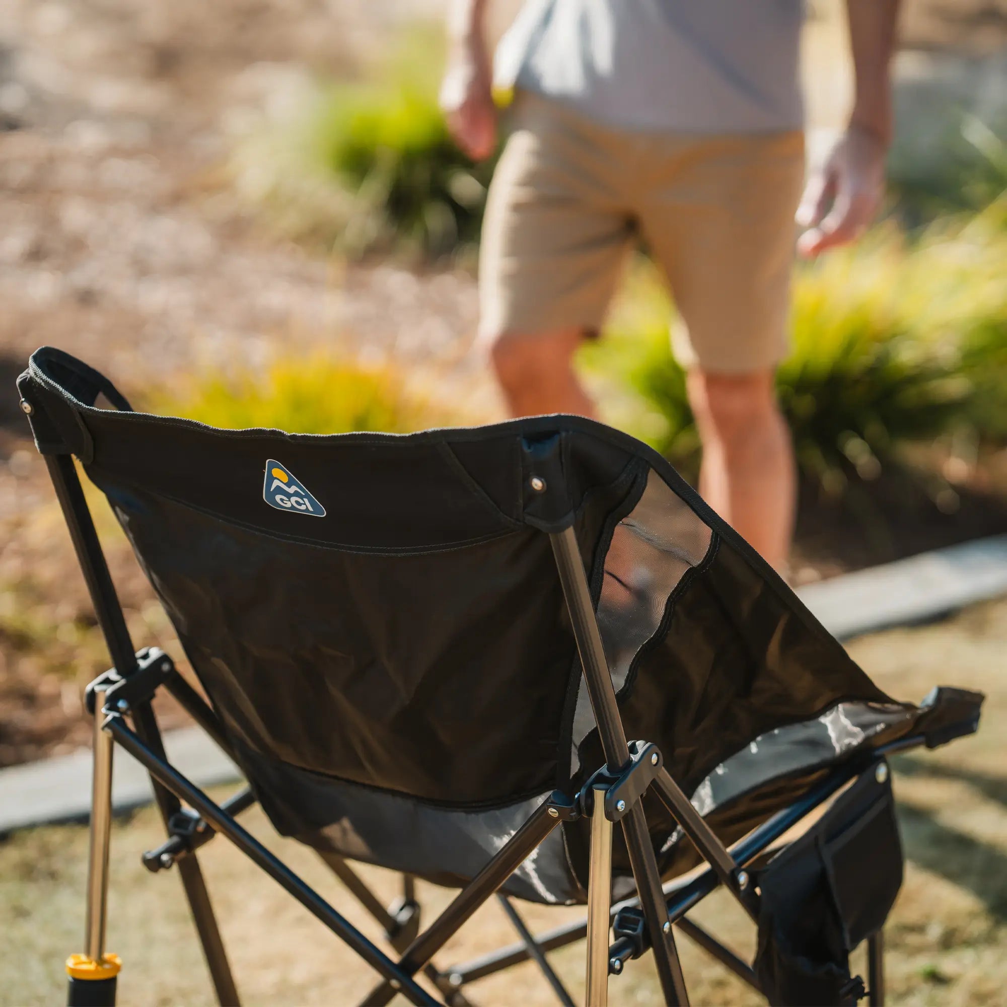 Luxury Camp Pod Rocker Elite - Choice 832 - Heavy-Duty Kickback Rocker with Beverage Holder Detail
