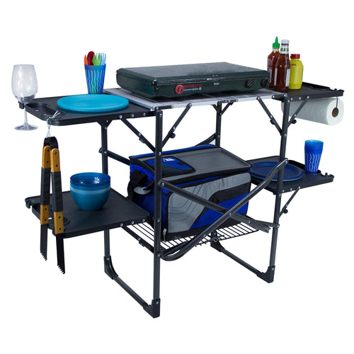 Heat-Resistant Tool Slim-Fold Cook Station - Choice 575 - Heavy-Duty Stainless Steel Camp Cooking Gear Detail