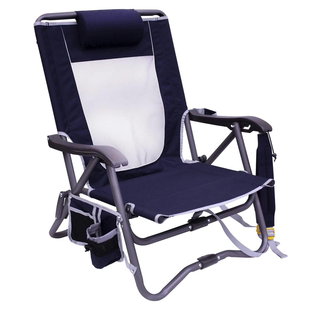 Micro-Folding Bi-Fold Slim Event Chair - Choice 334 - Ultra-Lightweight Telescoping PackSeat Travel Stool - Indigo