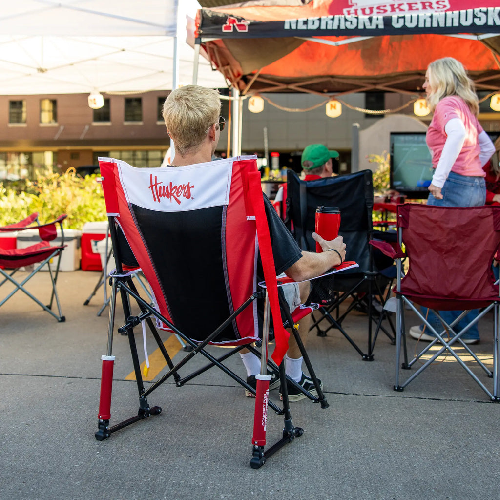 Heavy-Duty Freestyle College Comfort Pro Rocker - Nebraska Cornhuskers - Choice 161 - Patented Spring-Action Rocking Chair for Camping Detail