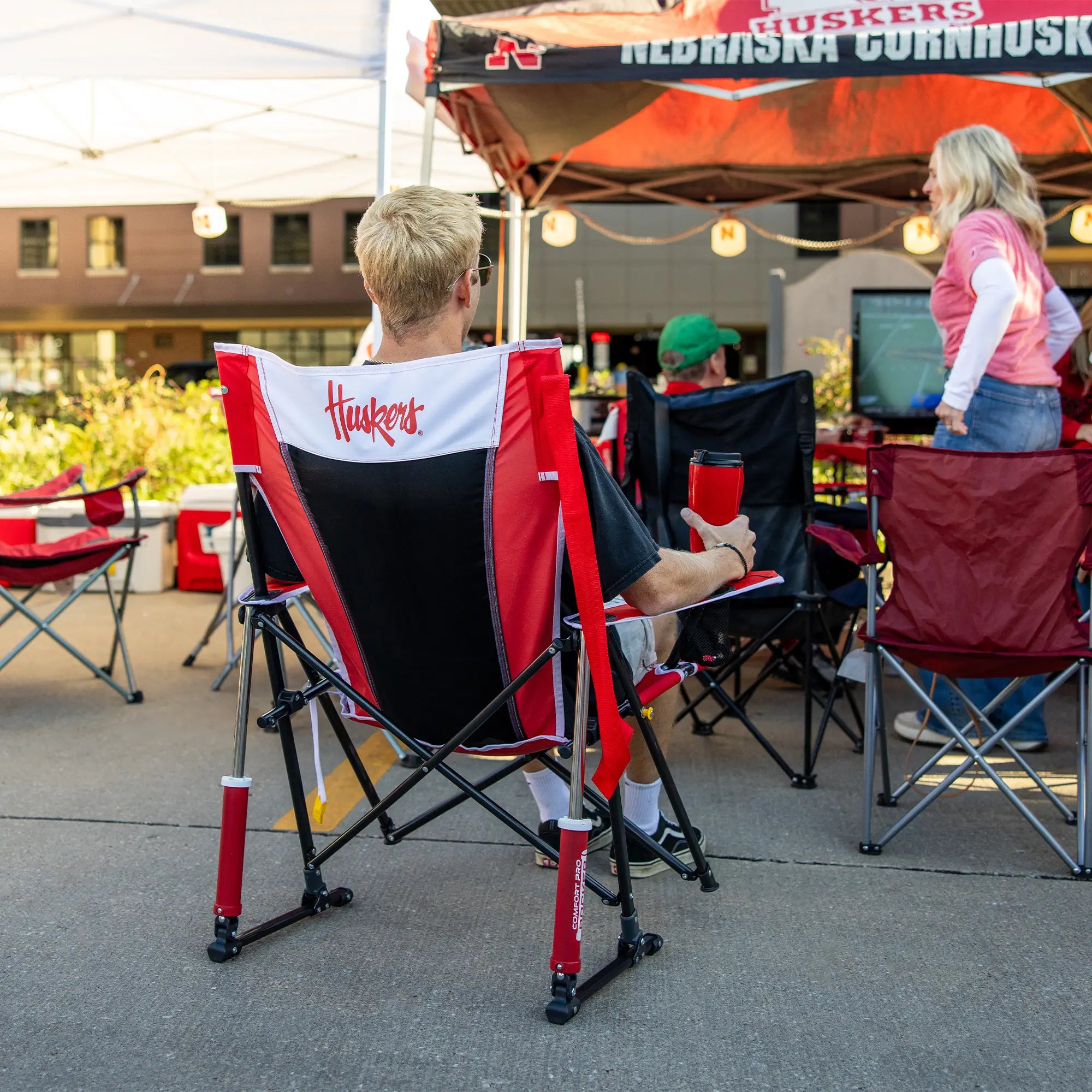 Heavy-Duty Freestyle College Comfort Pro Rocker - Nebraska Cornhuskers - Choice 161 - Patented Spring-Action Rocking Chair for Camping Detail