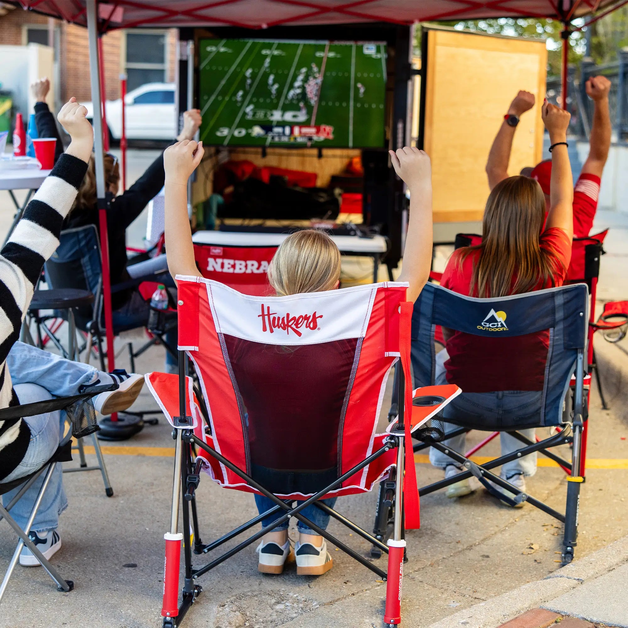 Heavy-Duty Freestyle College Comfort Pro Rocker - Nebraska Cornhuskers - Choice 161 - Patented Spring-Action Rocking Chair for Camping Detail