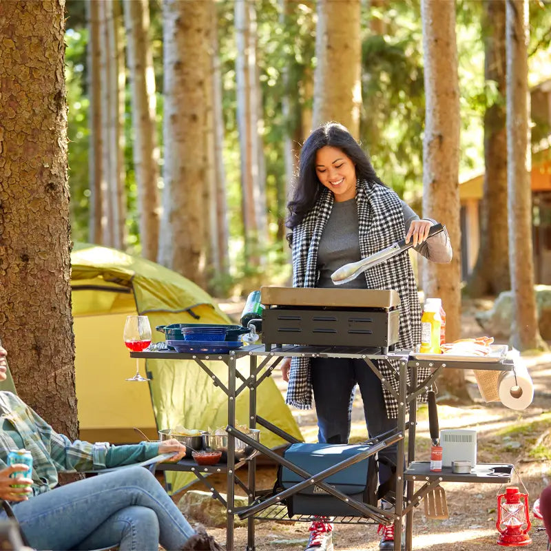 Heat-Resistant Tool Slim-Fold Cook Station - Choice 575 - Heavy-Duty Stainless Steel Camp Cooking Gear Detail