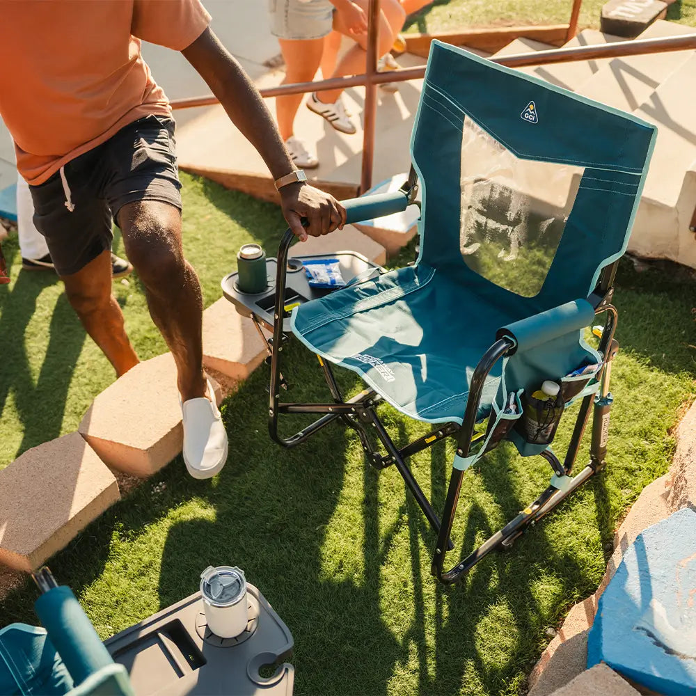 Luxury Camp Stowaway Rocker with Side Table - Choice 253 - RoadTrip Rocker Smooth Motion Camp Chair Detail