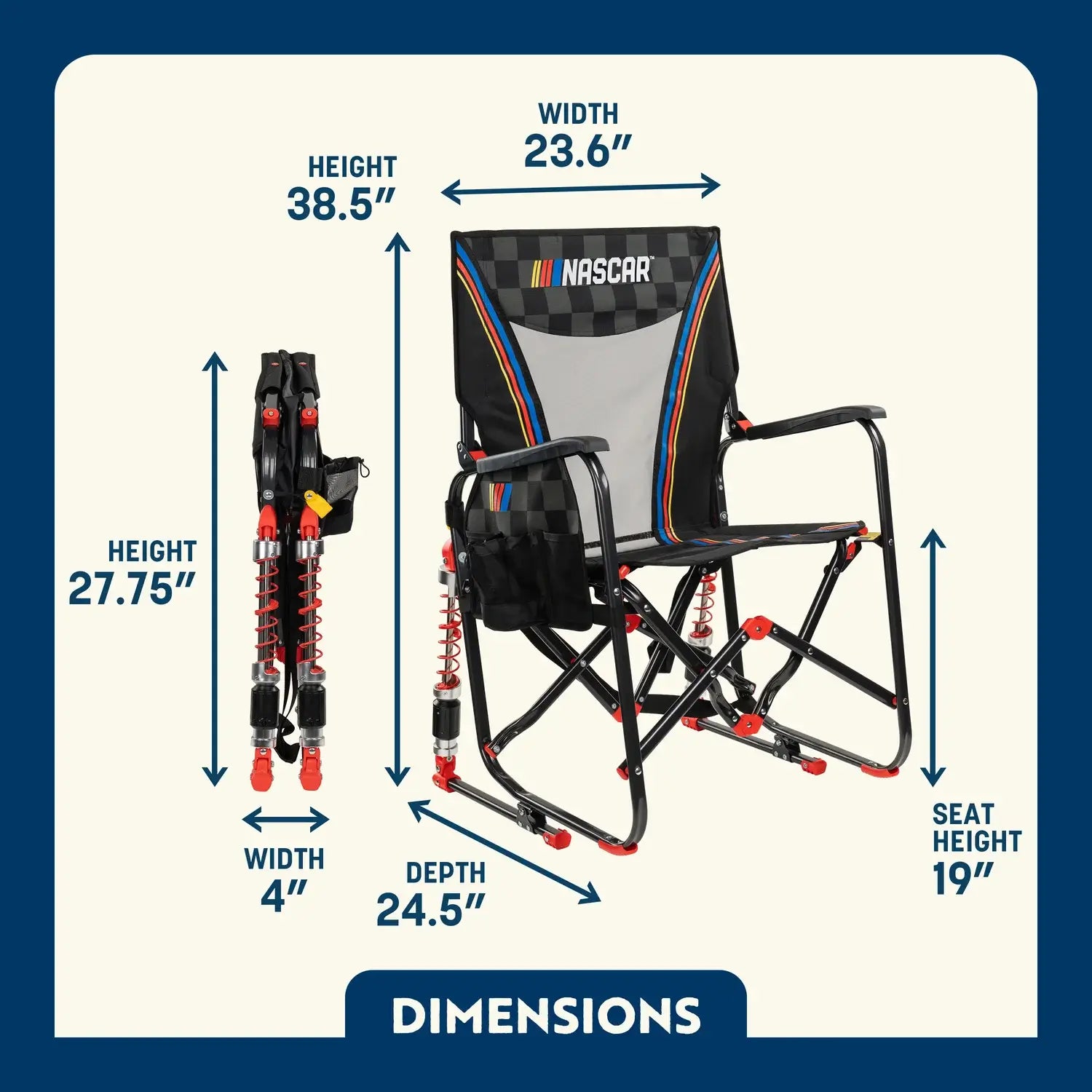 Premium All-Weather Adjustable Rocker - NASCAR - Choice 899 - RoadTrip Rocker Smooth Motion Camp Chair Detail