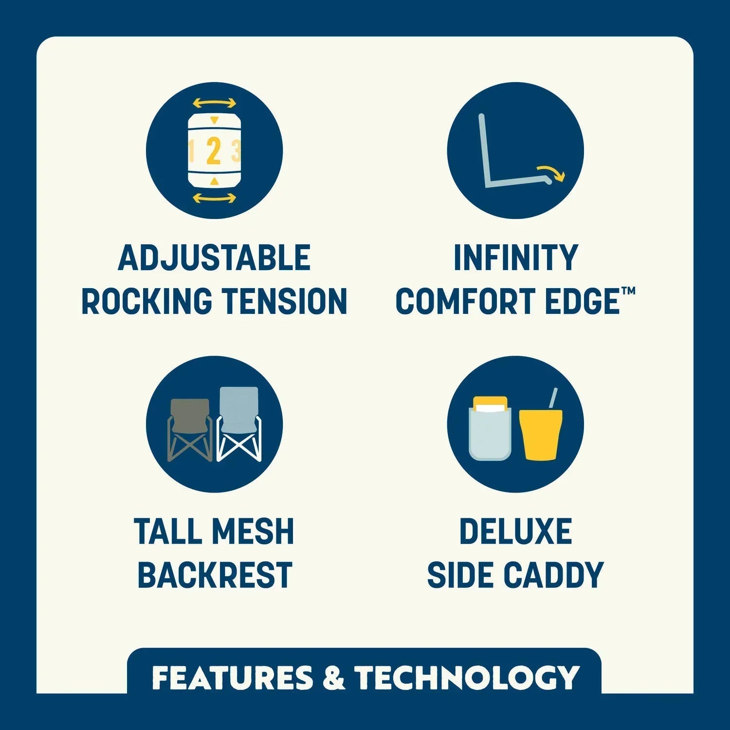 Premium All-Weather Adjustable Rocker - NASCAR - Choice 899 - RoadTrip Rocker Smooth Motion Camp Chair Detail