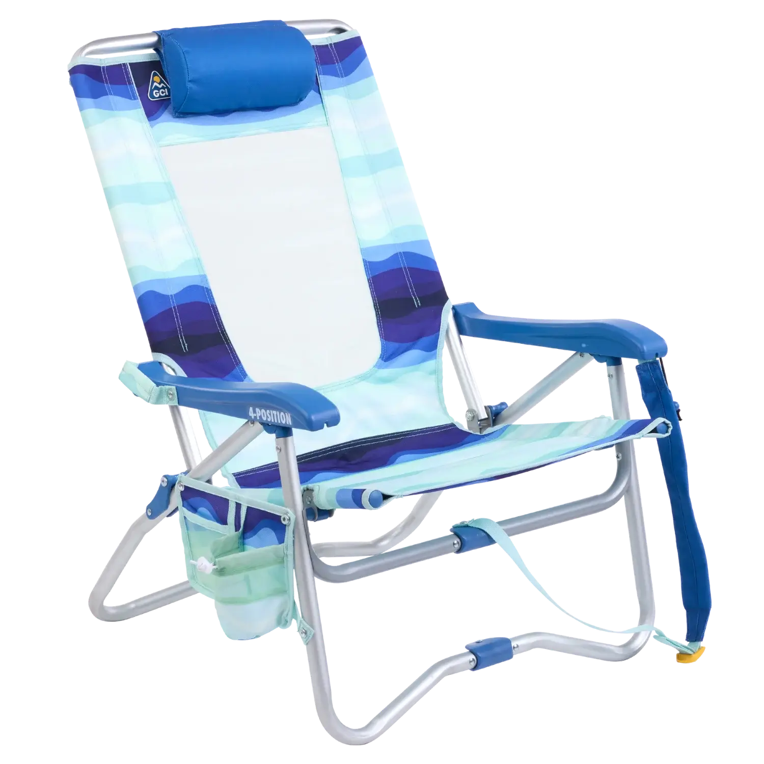 Rust-Resistant Aluminum Bi-Fold Beach Chair - Choice 601 - Low-Profile Reclining Beach Chair with Backpack Straps - Wave