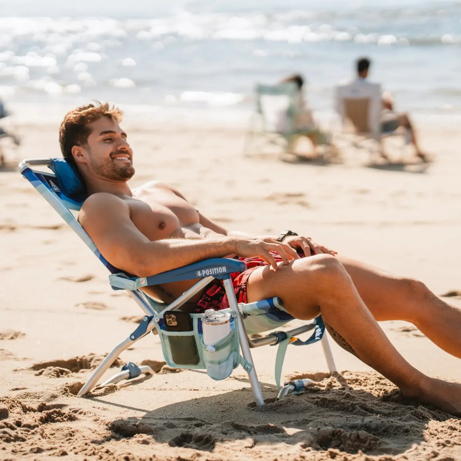 Rust-Resistant Aluminum Bi-Fold Beach Chair - Choice 601 - Low-Profile Reclining Beach Chair with Backpack Straps Detail