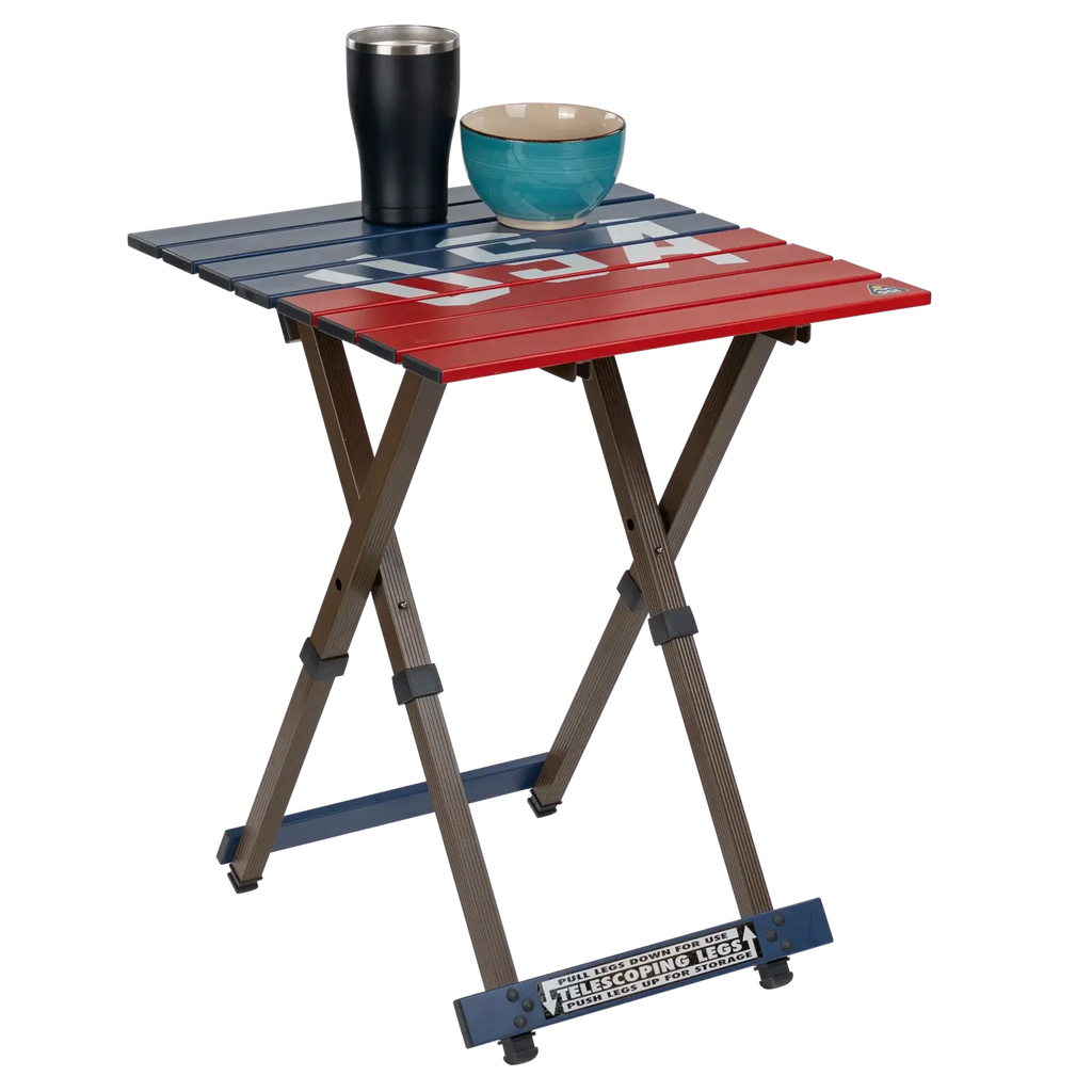 Slim-Fold Compact Camp Table 20 - USA Anniversary Deluxe - Choice 757 - Master Outdoor Kitchen Station for Tailgating & BBQ Detail