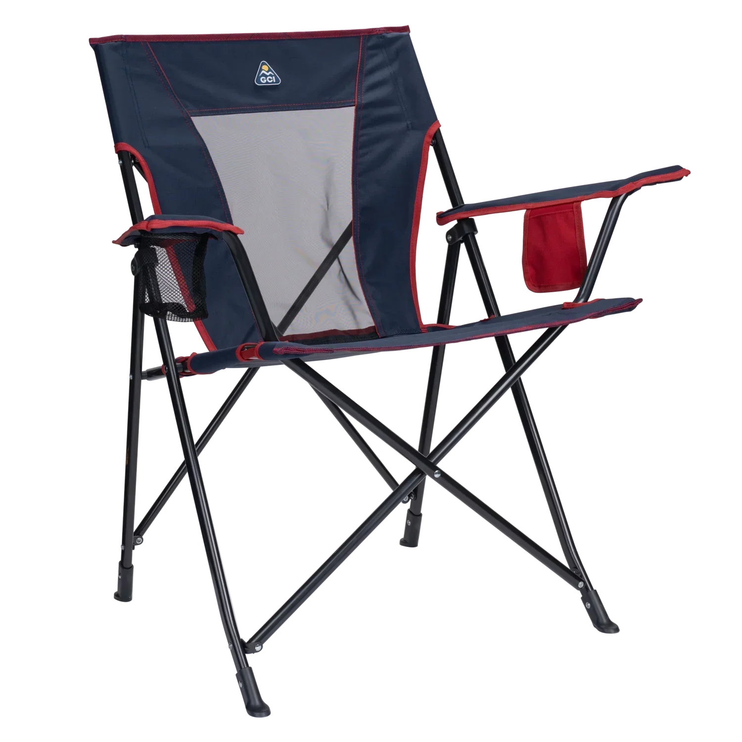 Ultra-Compact Comfort Quad Chair - Choice 989 - Space-Saving Micro-Folding Chair for Backpacking - Indigo/Red
