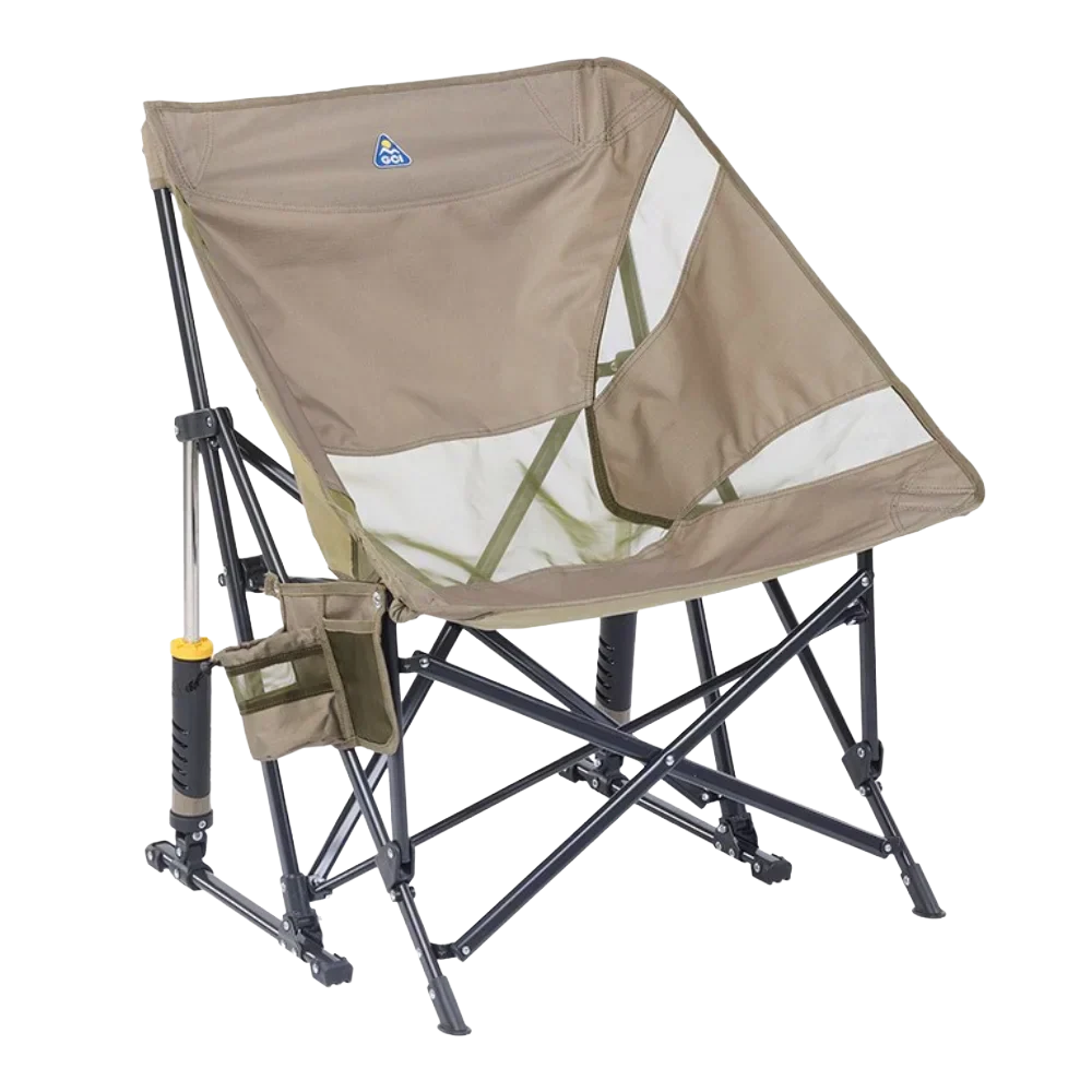 Luxury Camp Pod Rocker Elite - Choice 832 - Heavy-Duty Kickback Rocker with Beverage Holder - Aged Fatigue