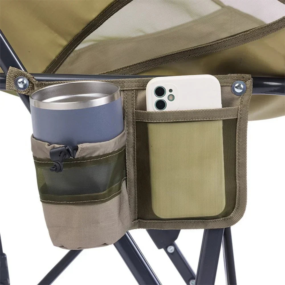 Luxury Camp Pod Rocker Elite - Choice 832 - Heavy-Duty Kickback Rocker with Beverage Holder Detail