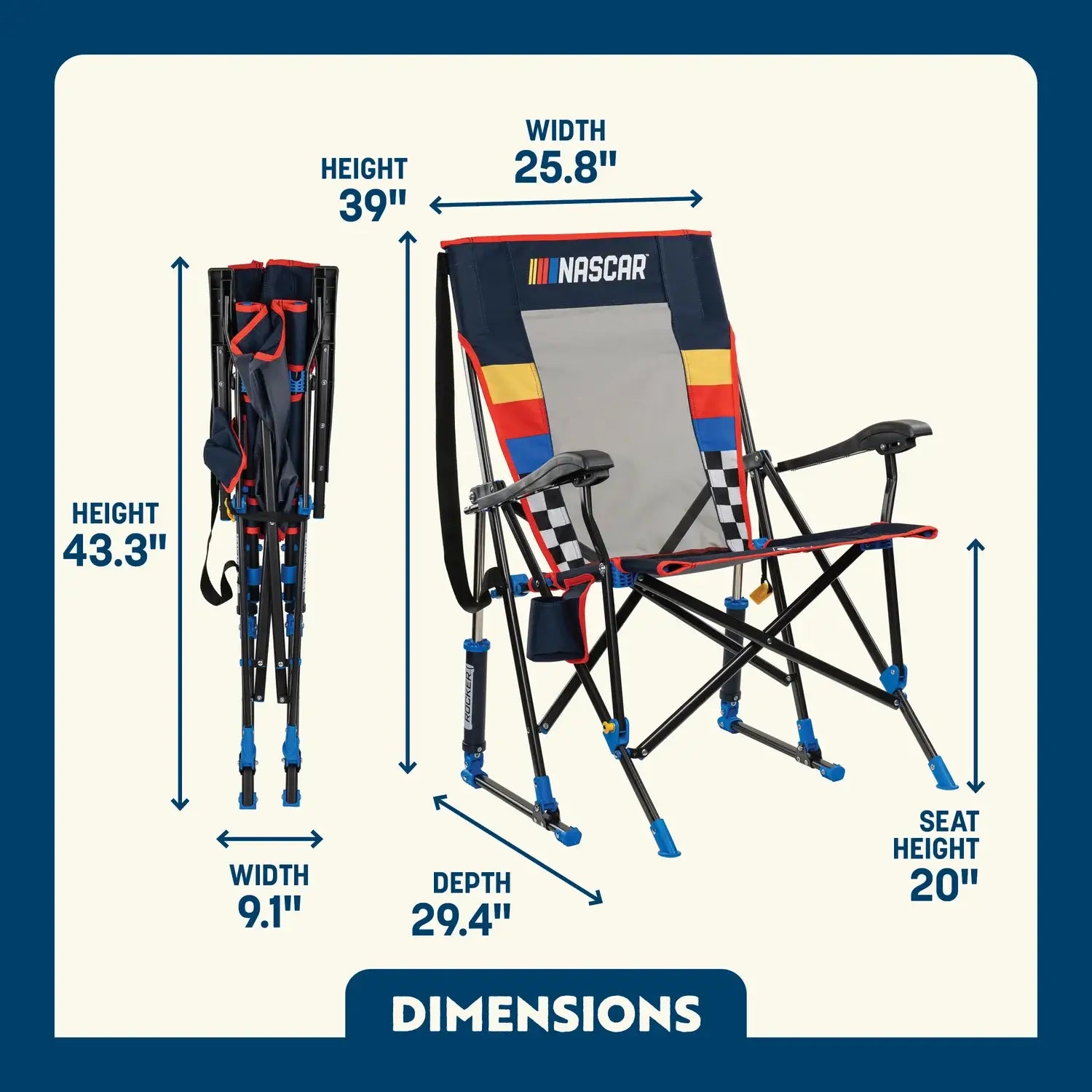 Patented Spring-Action RoadTrip Rocker - NASCAR For Him - Choice 453 - Freestyle Rocker Portable Outdoor Folding Chair Detail
