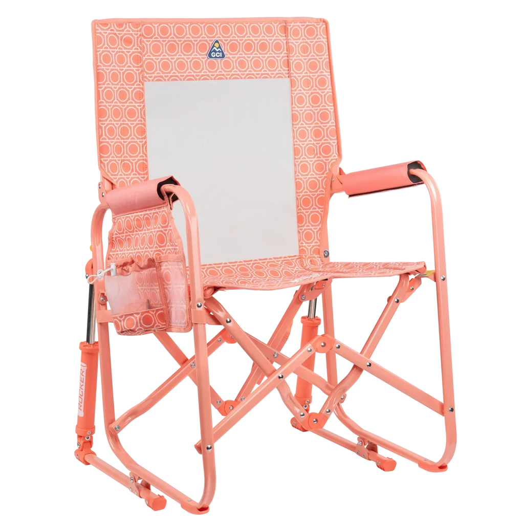Patented Spring-Action Stowaway Rocker - Choice 794 - RoadTrip Rocker Smooth Motion Camp Chair - Coral Mosaic